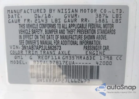 2018 Nissan Sentra Sv from USA, damaged, VIN 3N1AB7AP2JL662673